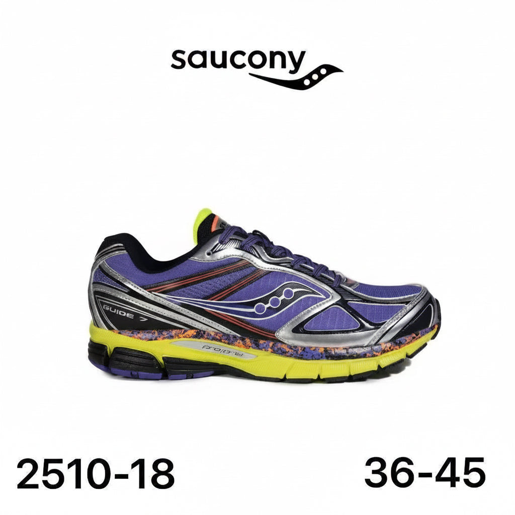 Saucony ProGrid Guide 7 Violet Argenté Jaune Fluo Lot de 12