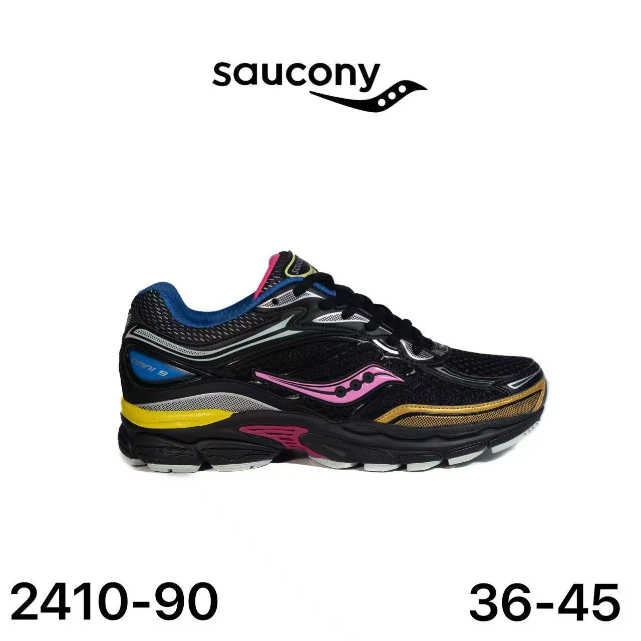 Saucony ProGrid Omni 9 noir, rose & or - lot de 12