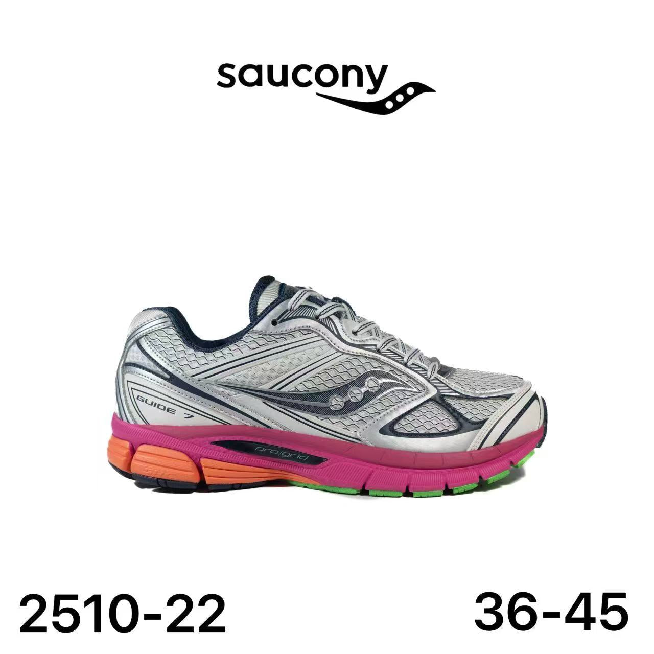 Saucony ProGrid Guide 7 Argenté Marine Rose Vert Fluo Lot de 12