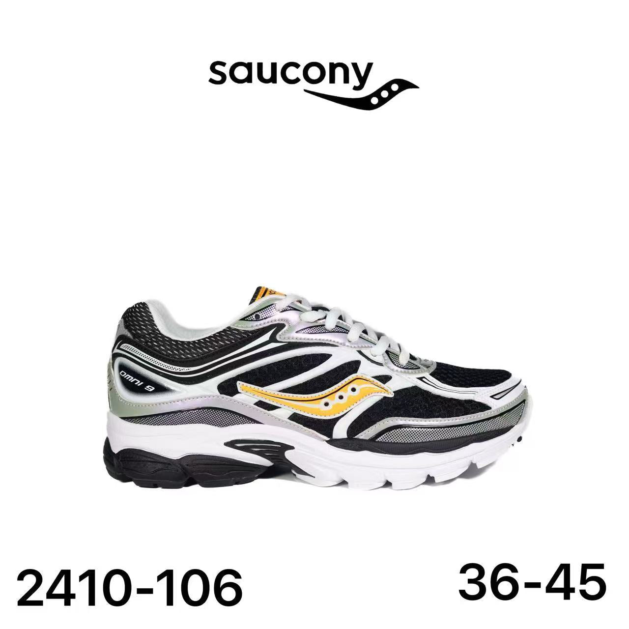 Saucony ProGrid Omni 9 noir, blanc & or - lot de 12
