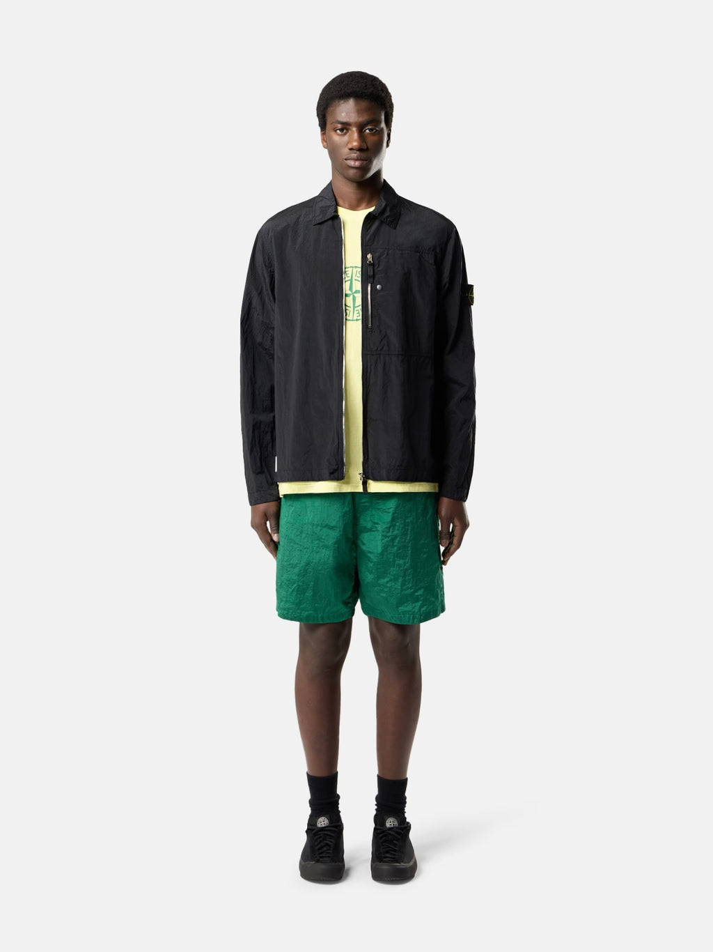 Veste Stone Island Nylon Metal noir - détail glissière portée